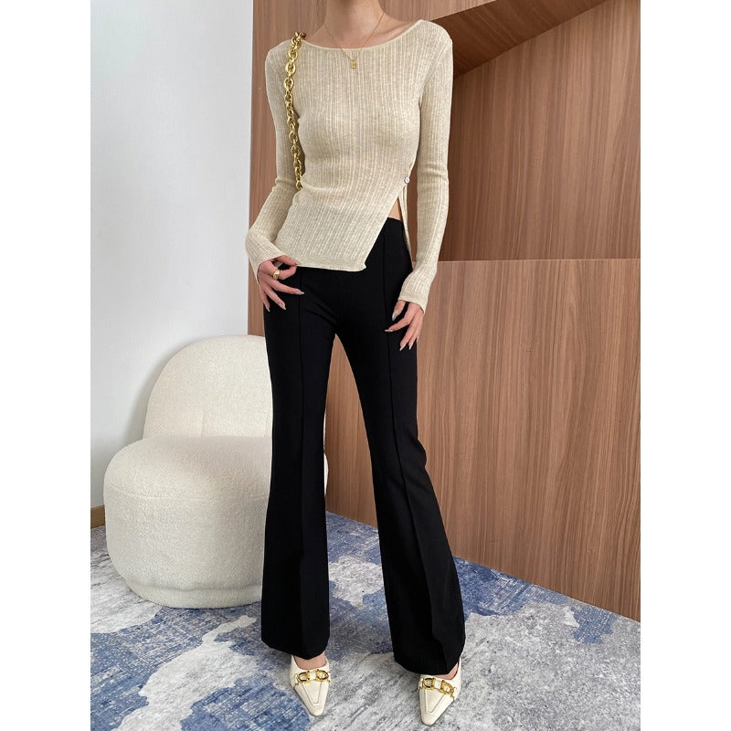 Damen Langarmoberteil Rippstruktur Elegant Eveloria