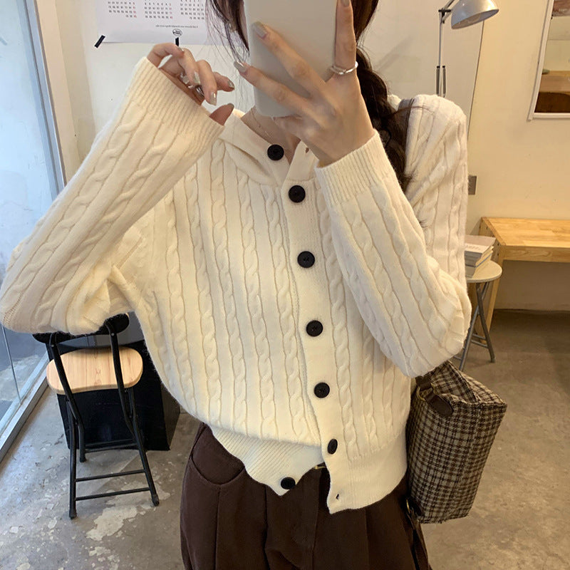 Damen Strickjacke mit Kapuze und Zopfmuster