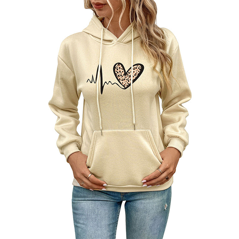 Damen Kapuzenpullover Tier-Design Herz-Muster Kängurutaschen