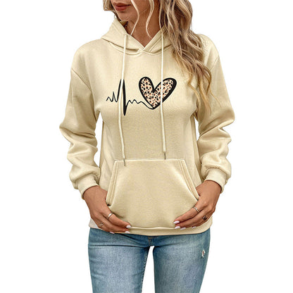 Damen Kapuzenpullover Tier-Design Herz-Muster Kängurutaschen