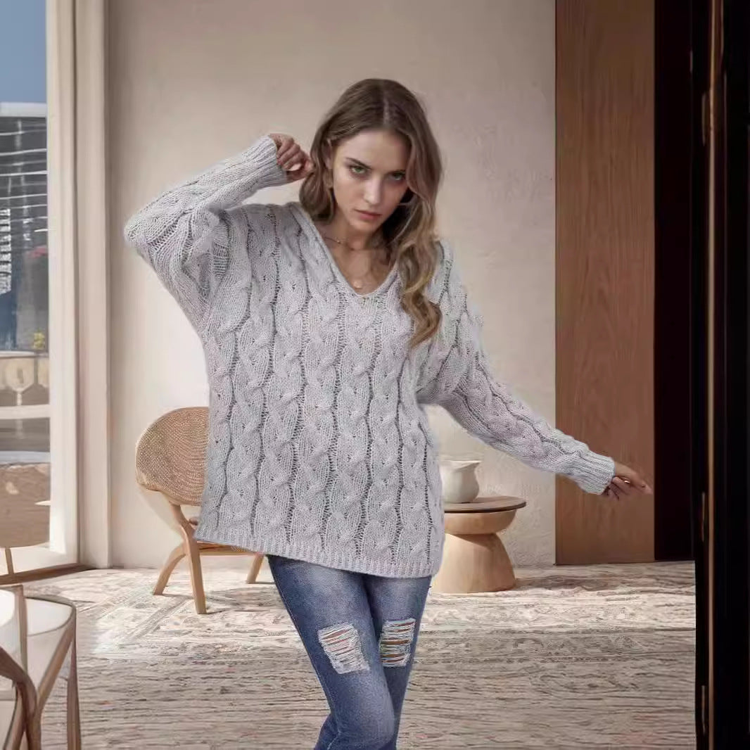 Damen Grobstrickpullover Romantisches Zopfmuster Weit Eveloria