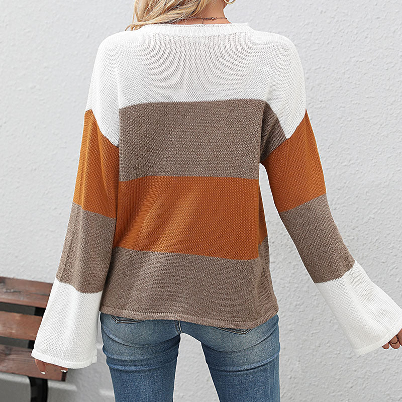 Damen Strickpullover Blockstreifenmuster Eveloria