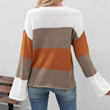 Damen Strickpullover Blockstreifenmuster Eveloria