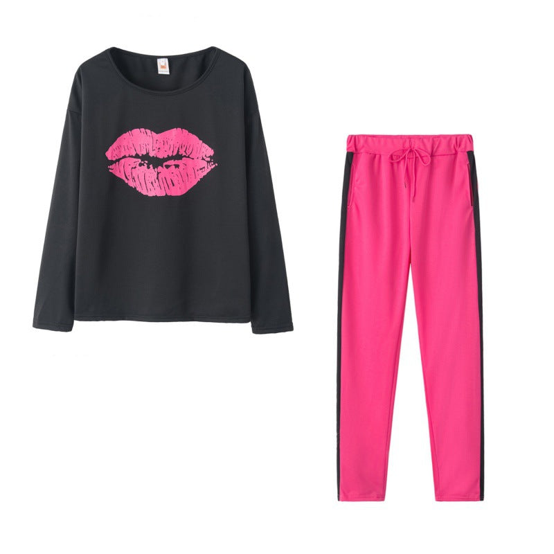 Damen Sweatshirt Lippenmotiv mit sportlicher Leggings