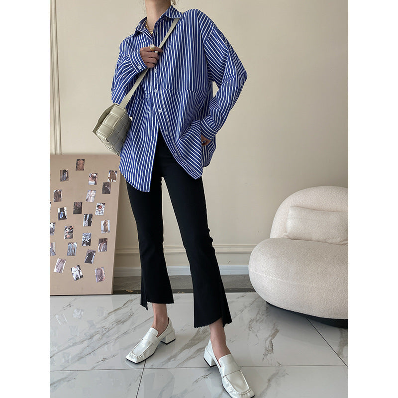 Damen Hemd Gestreift Moderner Schnitt Eveloria