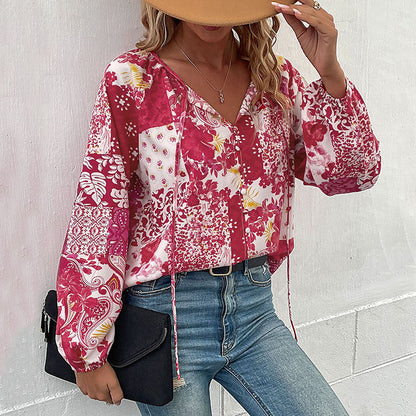 Damen Blusenshirt Florales Muster Lässig Weiße Bluse
