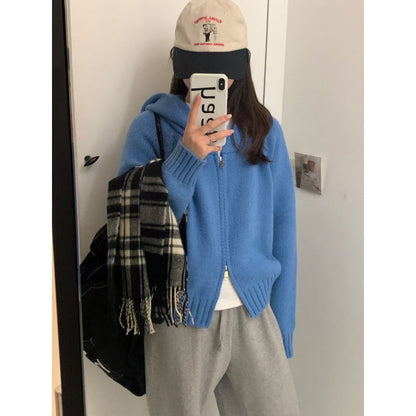 Damen Hoodie-Cardigan Kuschelig Reißverschluss Große Taschen Grau