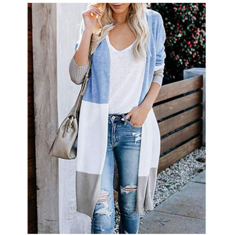 Damen Strickcardigan mit Blockstreifen Anthrazit