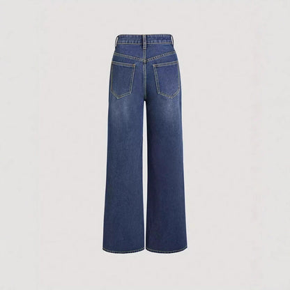 Damen Weite Denim-Hose Hochbund Klassisch Blau Eveloria