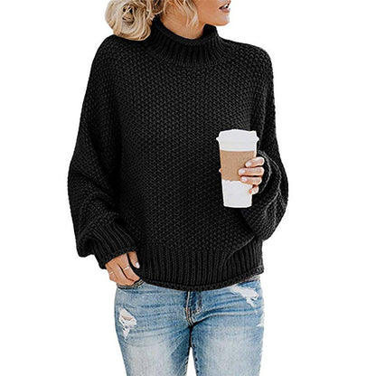 Damen Rollkragenpullover Grobgestrickt Lässiger Schnitt