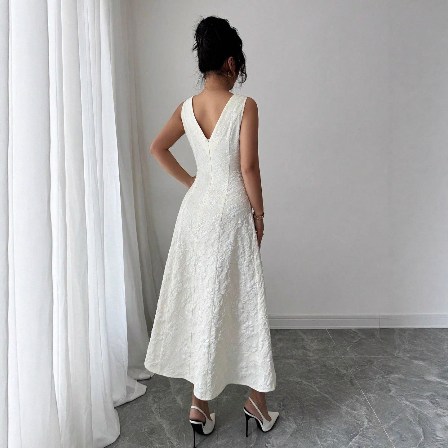 Damen Maxikleid Spitze V-Ausschnitt Spaghettiträger