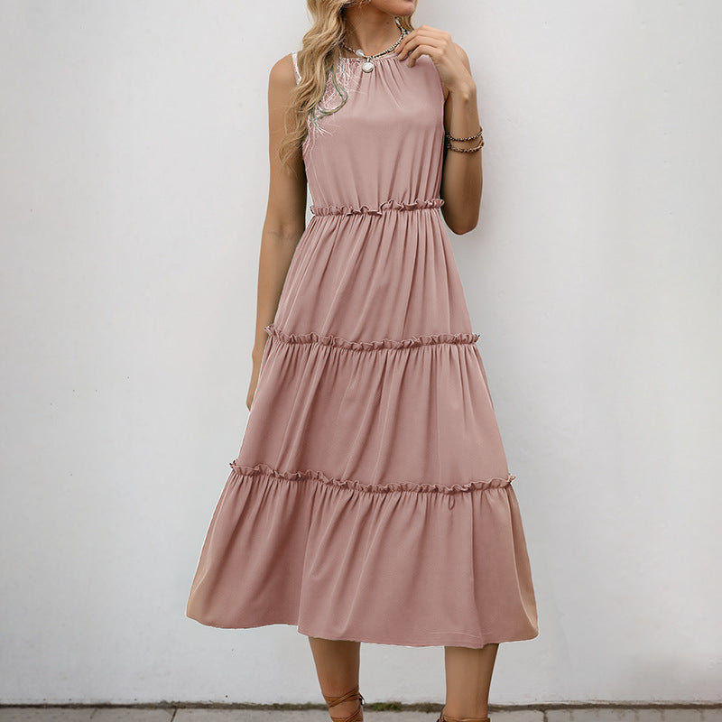 Damen Maxikleid Rüschendetails Elastischer Taillenzug Eveloria