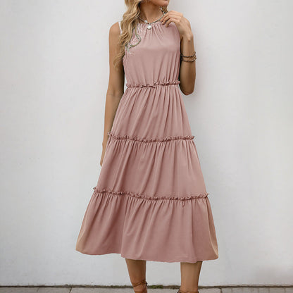 Damen Maxikleid Rüschendetails Elastischer Taillenzug Eveloria
