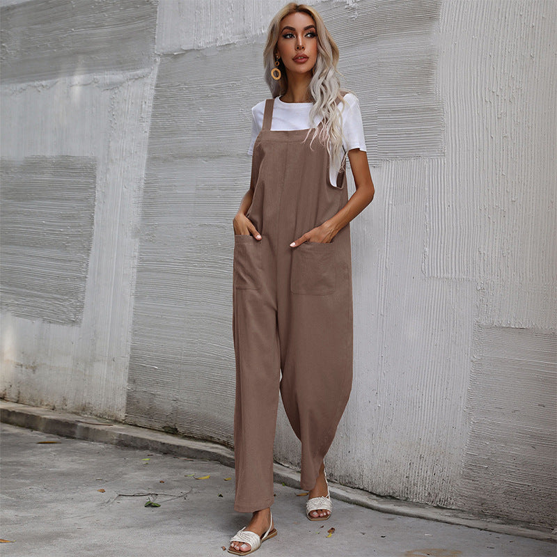Damen Latzhose Bequem Baumwolle Praktische Taschen Eveloria
