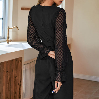 Damen Jumpsuit Elegant Transparente Ärmel Taillierbar Eveloria