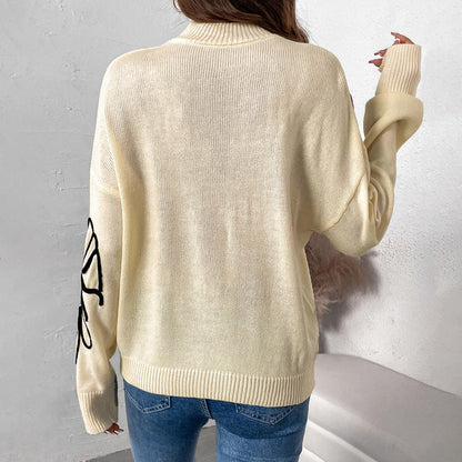 Damen Strickpullover Florales Design Hoher Kragen Eveloria