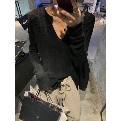 Damen Grobstrickpullover V-Ausschnitt Länge Lang Ärmel Beige