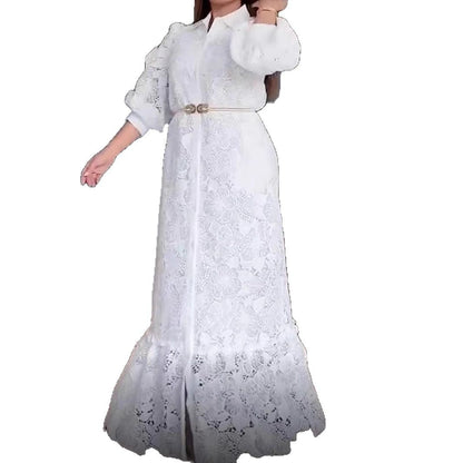 Damen Spitzenmaxikleid mit Voluminösen Ärmeln Eveloria