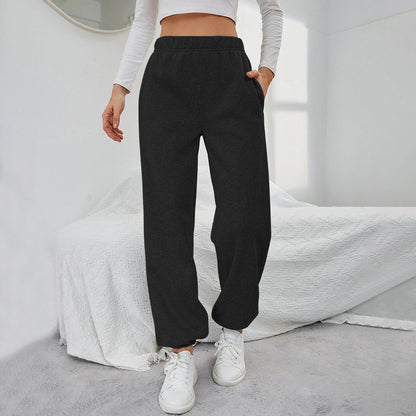 Damen Sweatpants Elastischer Bund Seitentaschen Beige