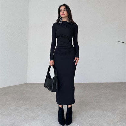Damen Langarmkleid Figurbetont Raffung Eveloria