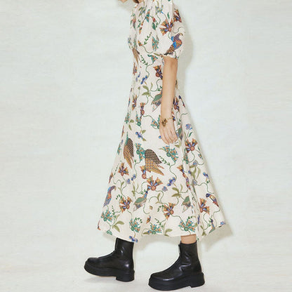 Damen Maxikleid Blumenmuster Voluminöse Ärmel Eveloria