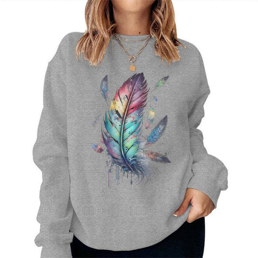 Damen Sweatshirt Bunt Federdesign Lässig Größe - Eveloria