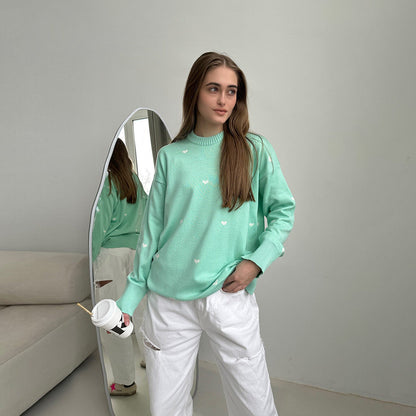 Damen Oversized Pullover Herzmuster Eveloria