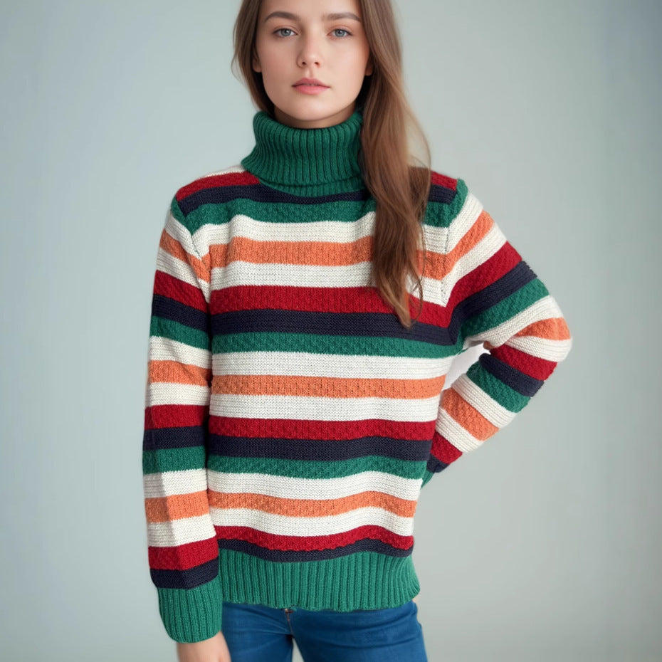 Damen Rollkragenpullover Streifen Weich