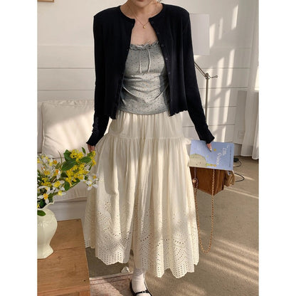 Damen Strickjacke Feine Knöpfe Elegant Beige