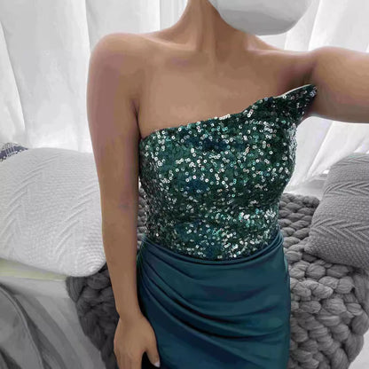 Damen Abendkleid Asymmetrisch Hochgeschlitzt Eveloria
