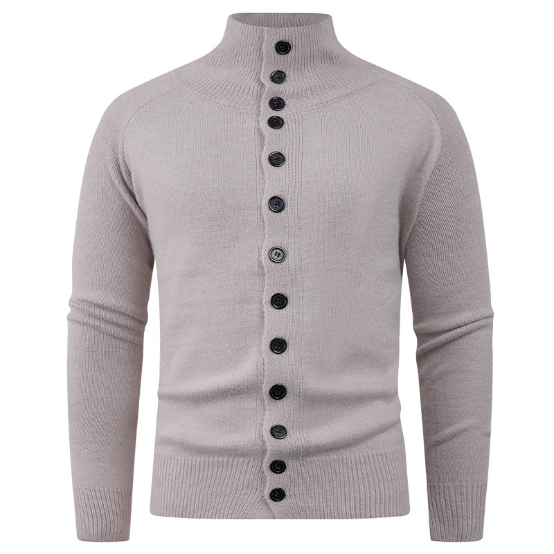 Herren Strickcardigan Stehkragen Knopfverschluss Grau