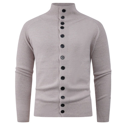 Herren Strickcardigan Stehkragen Knopfverschluss Grau