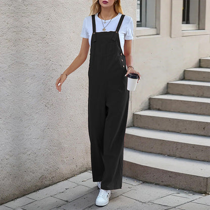 Damen Latzhose Weites Modell Praktische Taschen Beige