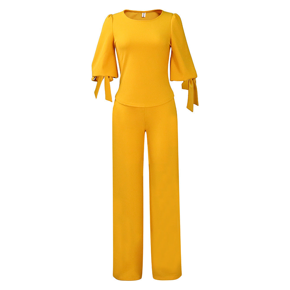 Damen Jumpsuit Trompetenärmel Bindeband Elegant