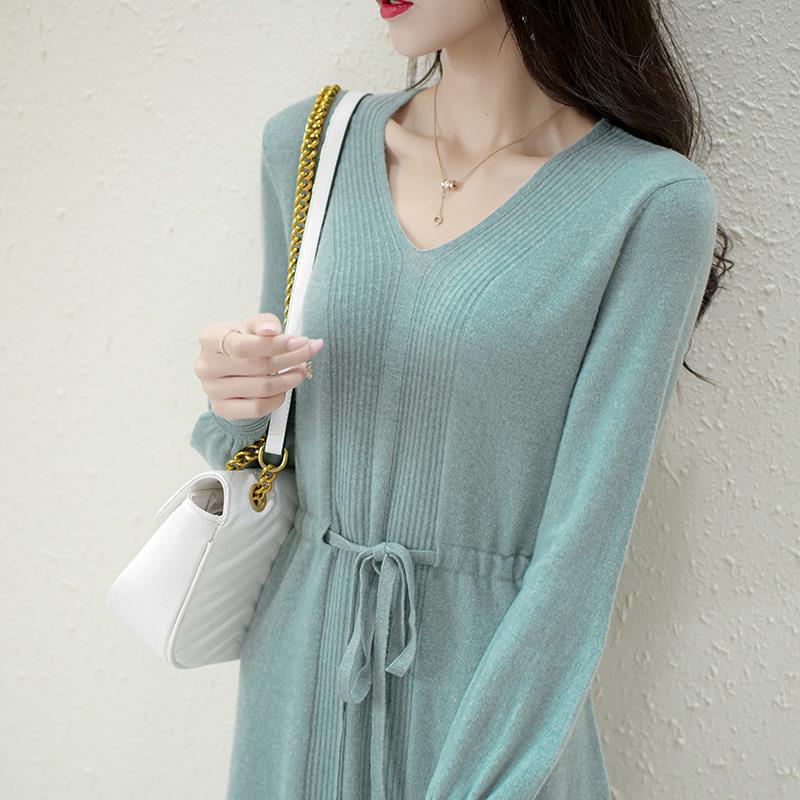 Damen Strickkleid Taillierbarer Gürtel Fein Strukturiert Anthrazit