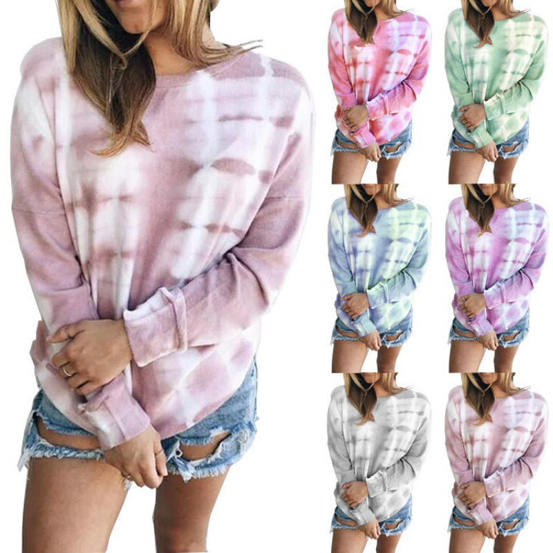 Damen Sweatshirt Batik-Design Lässig Grau Eveloria
