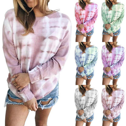 Damen Sweatshirt Batik-Design Lässig Grau Eveloria