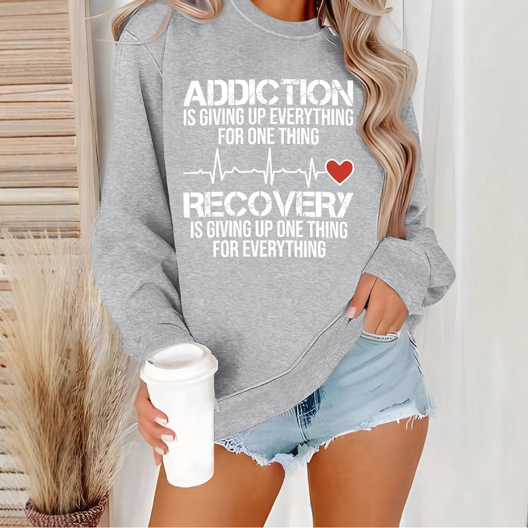 Damen Sweatshirt Lässiger Schnitt Inspirierender Druck Grau