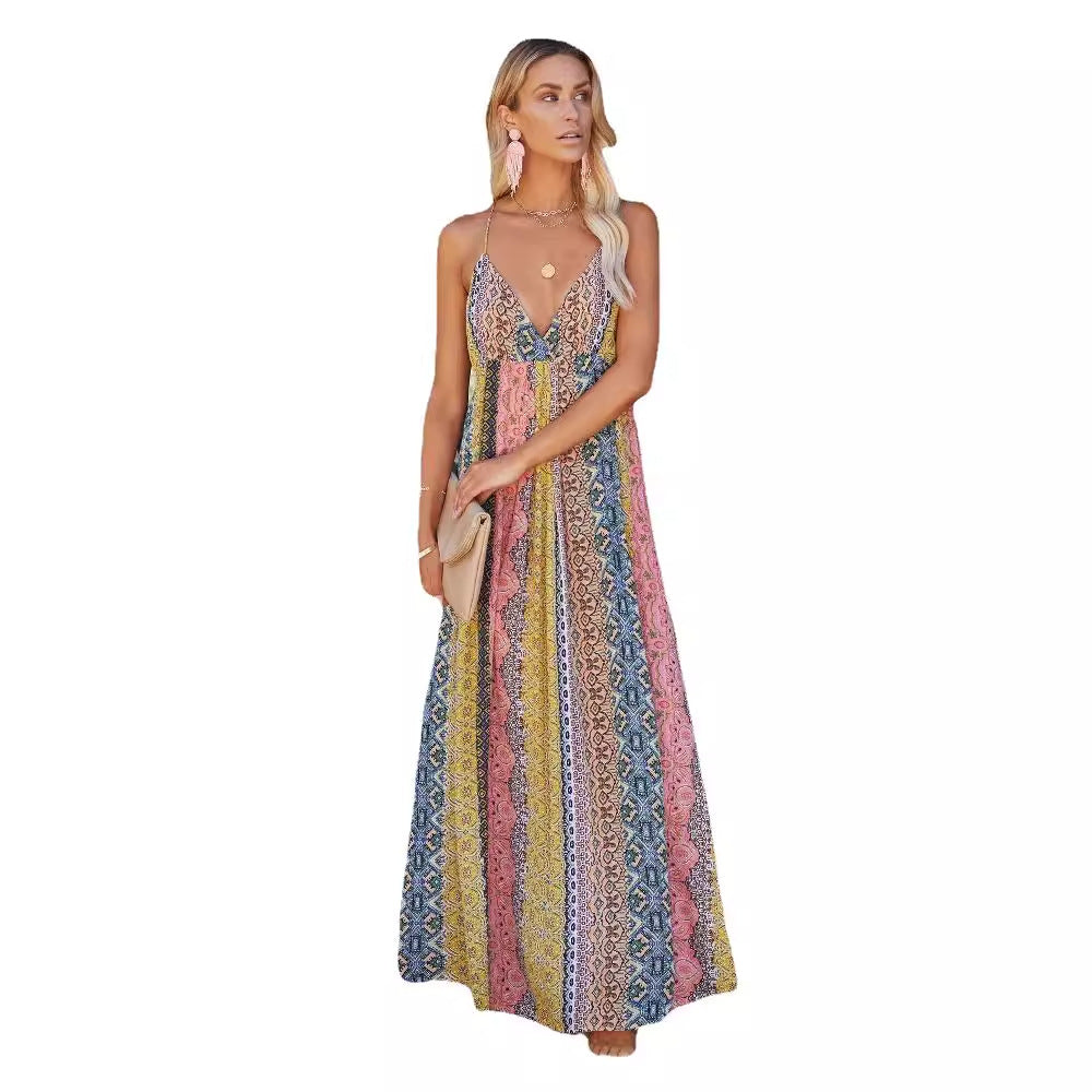 Damen Maxikleid Multi-Muster Verstellbare Träger Eveloria