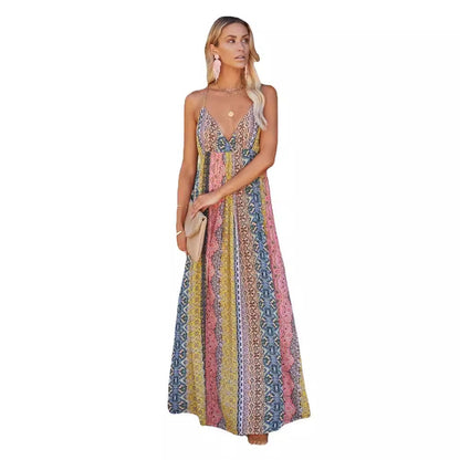 Damen Maxikleid Multi-Muster Verstellbare Träger Eveloria