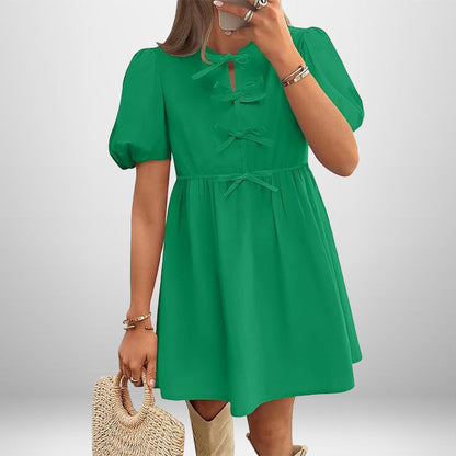 Damen Kurzkleid Puffärmel Schleifendetails Eveloria