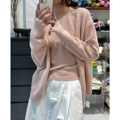 Damen Strickpullover Flauschig Lässiger Schnitt Offene Ärmel