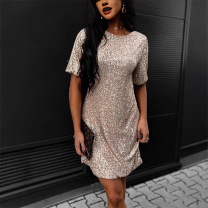 Damen Cocktailkleid A-Linien-Schnitt Glitzerstoff Eveloria