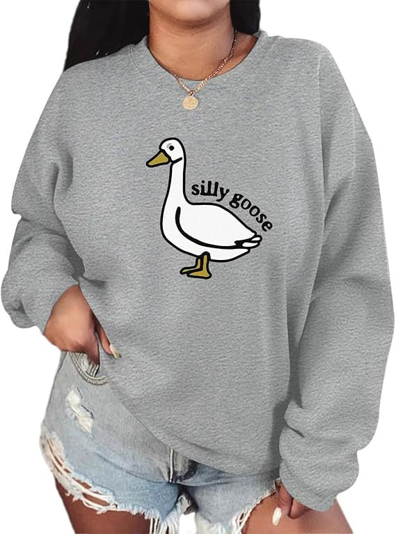 Damen Sweatshirt Entenmotiv Lässig Grün Eveloria