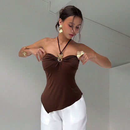 Damen Wickeltop Elegante Drapierung Verstellbares Halsband - Eveloria