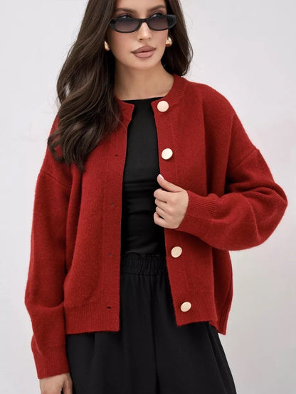Damen Strickjacke Großknöpfe Lässiger Schnitt Beige Eveloria