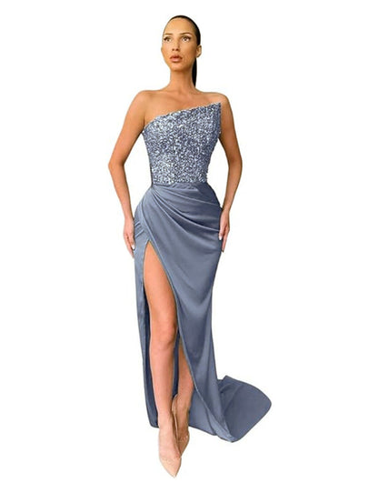Damen Abendkleid Asymmetrisch Hochgeschlitzt Eveloria