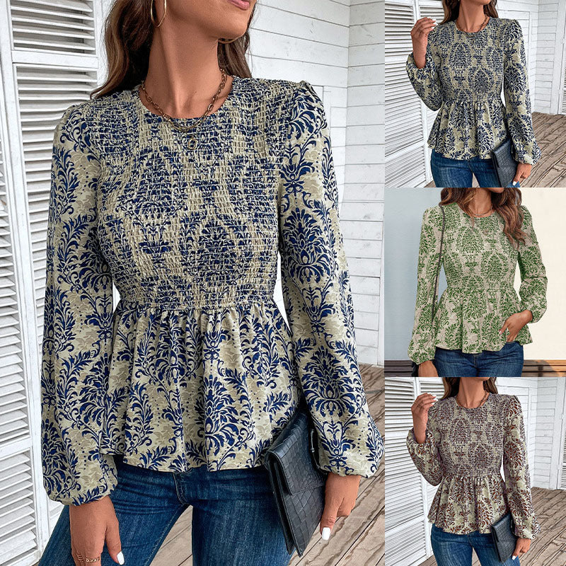 Damen Bluse Floralmuster Rüschen Elegant Rosa - Eveloria