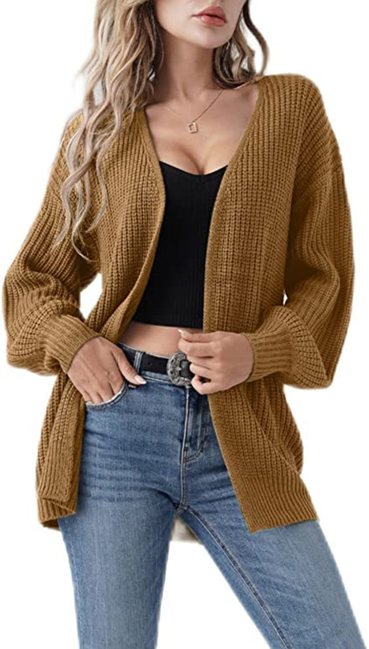 Damen Cardigan Grobstrick Lässiger Schnitt Beige
