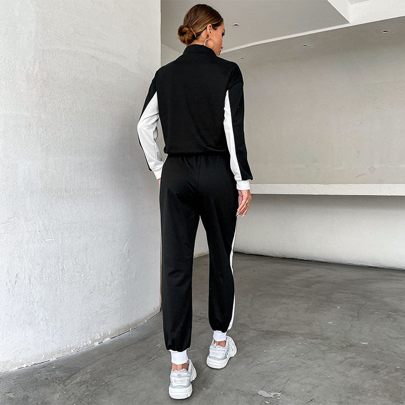 Damen Sportliches Trackset Elastisch Kontraststreifen